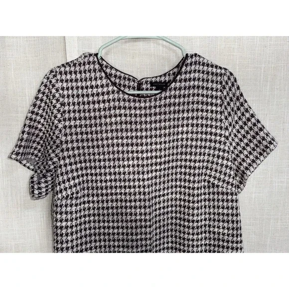 Ann Taylor Plum White Houndstooth Short Sleeve Dress Size XL Business Casual - Picture 2 of 7
